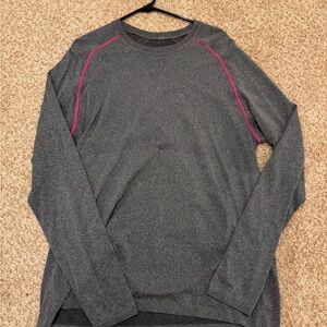 Gray Long Sleeve Shirt with Pink Accents